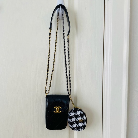 Brand New Chanel Makeup Trio Set Black Shoulder Bag with Tweed Coin Pouch - Picture 1 of 14